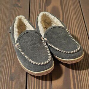 Minnetonka Tempe Women's 10 M Gray Suede Leather Moccasin Loafer Slippers